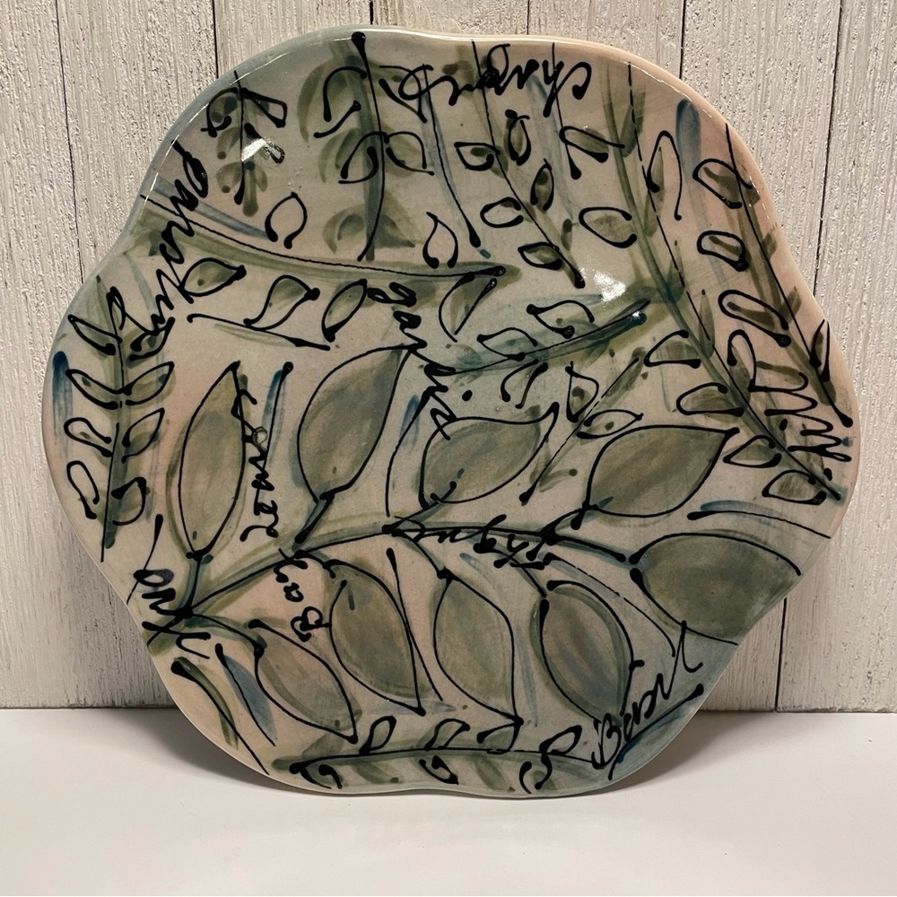 Patti Schneider SIGNED Platter Clay “Home Cooking” Handmade,‎ Hand Written Words